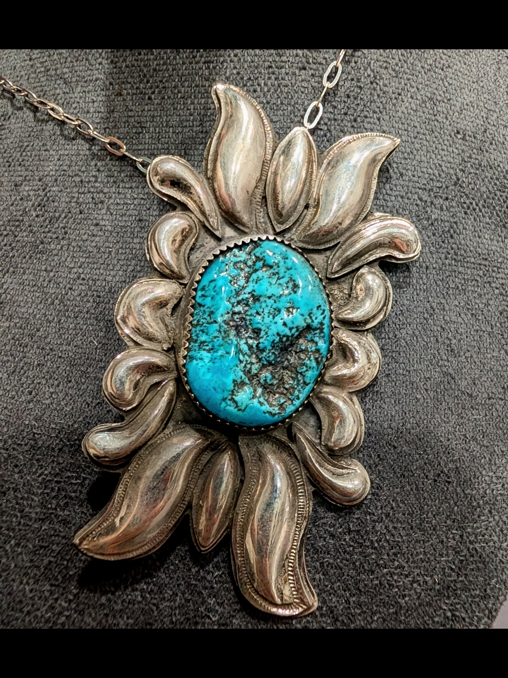 JTV Turquoise and Silver Floral Pendant Necklace